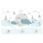 Appendiabiti Nuvole e balena Blu - Bianco - Legno massello - 40 x 25 x 1.5 cm