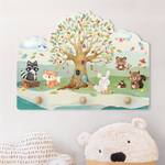 Attaccapanni Animali con albero Multicolore - Legno massello - 40 x 30 x 1.5 cm