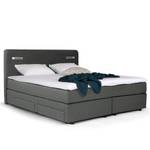 Boxspringbett Speedy III mit Beleuchtung - Flachgewebe Kora: Grau - Doppelmatratze H2/H4