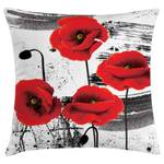 Kissenbezug Grunge Blumen Polyester - Zinnoberrot / Grau - 60 x 60 cm