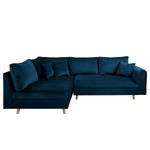 Ecksofa Meyford Samt Ravi: Marineblau - Ottomane davorstehend links - Ohne Hocker