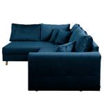 Ecksofa Meyford Samt Ravi: Marineblau - Ottomane davorstehend links - Ohne Hocker