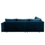 Ecksofa Meyford Samt Ravi: Marineblau - Ottomane davorstehend links - Ohne Hocker