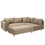 Ecksofa Meyford Microfaser Enza: Hellbeige - Ottomane davorstehend rechts - Mit Hocker