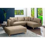 Ecksofa Meyford Microfaser Enza: Hellbeige - Ottomane davorstehend rechts - Mit Hocker