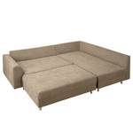 Ecksofa Meyford Microfaser Enza: Hellbeige - Ottomane davorstehend rechts - Mit Hocker