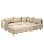 Ecksofa Meyford Microfaser Enza: Creme - Ottomane davorstehend rechts - Mit Hocker