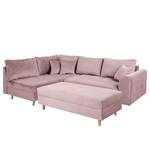 Ecksofa Meyford Samt Ravi: Mauve - Ottomane davorstehend links - Mit Hocker