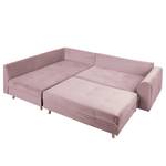 Ecksofa Meyford Samt Ravi: Mauve - Ottomane davorstehend links - Mit Hocker