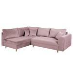 Ecksofa Meyford Samt Ravi: Mauve - Ottomane davorstehend links - Mit Hocker