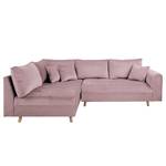 Ecksofa Meyford Samt Ravi: Mauve - Ottomane davorstehend links - Mit Hocker