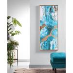 Bild Iconic Pflanzenblatt - Blau / Gold - 50 cm × 120 cm