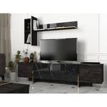 Tv-meubel Vidal zwarte marmeren look/walnotenhouten look/goudkleurig