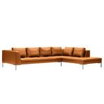 Ecksofa MADISON mit Ottomane Echtleder - Echtleder Neka: Cognac - Breite: 319 cm - Ottomane davorstehend rechts