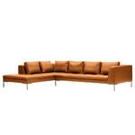 Ecksofa MADISON mit Ottomane Echtleder - Echtleder Neka: Cognac - Breite: 319 cm - Ottomane davorstehend links