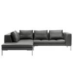 Ecksofa MADISON mit Ottomane Echtleder - Echtleder Neka: Grau - Breite: 255 cm - Ottomane davorstehend links