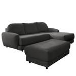 Ecksofa Tandil Webstoff Dolly: Schwarz - Longchair davorstehend rechts - Mit Hocker