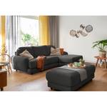 Ecksofa Tandil Webstoff Dolly: Schwarz - Longchair davorstehend rechts - Mit Hocker