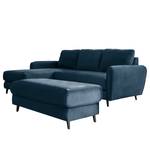 Ecksofa Tatan Microfaser Faria: Marineblau - Longchair davorstehend links - Mit Hocker