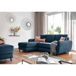 Ecksofa Tatan Microfaser Faria: Marineblau - Longchair davorstehend links - Mit Hocker