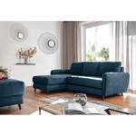 Ecksofa Tatan Microfaser Faria: Marineblau - Longchair davorstehend links - Mit Hocker