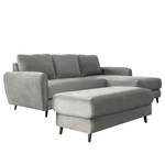 Ecksofa Tatan Microfaser Faria: Grau - Longchair davorstehend rechts - Mit Hocker