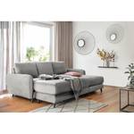 Ecksofa Tatan Microfaser Faria: Grau - Longchair davorstehend rechts - Mit Hocker