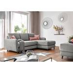 Ecksofa Tatan Microfaser Faria: Grau - Longchair davorstehend rechts - Mit Hocker