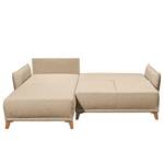 Hoekbank Rutherford I Geweven stof Denga / Microvezel Laci: Beige / Decoratieve naden Beige - Longchair aan beide zijden monteerbaar