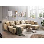 Wohnlandschaft Rutherford Webstoff Denga / Microfaser Laci: Beige / Ziernaht Beige - Ottomane beidseitig montierbar