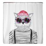 Gerecycleerd douchegordijn Hipster Cat polyester - meerdere kleuren - 180 x 180 cm