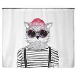 Rideau de douche PS recyclé Chat Hipster Polyester - Multicolore - 240 x 200 cm