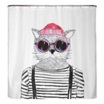 Tenda per doccia gatto hipster berlinese Poliestere - Multicolore - 180 x 200 cm
