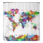 Tenda per doccia mappa del mondo Poliestere - Multicolore - 200 x 220 cm