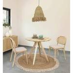 Esszimmerstuhl Porlo (2er-Set) Rattan & Webstoff / Eiche massiv - Rattan & Creme / Eiche - Eiche