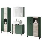 Set di mobili per il bagno Linen I (4) Illuminazione inclusa - Verde abete / Effetto quercia Sanremo chiara