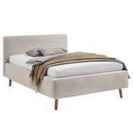 Gestoffeerd bed MATTIS geweven stof/massief eikenhout - Corduroy Poppy: Beige - 140 x 200cm - Met lattenbodem