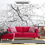 Papier peint intissé Warsaw Map Intissé premium - Noir / Blanc - 100 x 70 cm