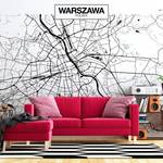 Vlies-fotobehang Warsaw Map premium vlies - zwart/wit - 400 x 280 cm