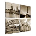 Afbeelding European Capitals (4-delig) canvas - bruin