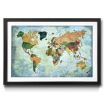 Gerahmtes Bild Worldmap 1 Fichte / Acrylglas - Mehrfarbig