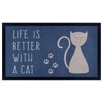 Deurmat Life is better with a Cat polyamide - Blauw