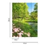 Fotobehang Park in the Spring vlies - groen / bruin / roze - 1,92cm x 2,6cm