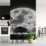 Papier peint Lune et oiseaux Intissé - Noir / Blanc - 1,92 x 2,6 cm