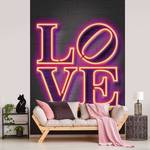 Papier peint Neon Tube Love Intissé - Violet / Rose - 1,92 x 2,6 cm