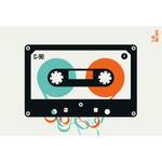 Fotobehang Mixtape mat vlies - zwart / blauw / oranje - 4cm x 2,7cm - Vlies mat