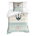 Beddengoed Nautical microvezel polyester - blauw - 135x200cm + kussen 80x80cm