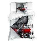 Bettwäsche Dampfmaschine Microfaser Polyester - Grau / Rot - 135 x 200 cm + Kissen 80 x 80 cm