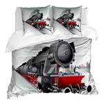 Parure de lit Locomotive Microfibre / Polyester - Gris / Rouge - 155 x 220 cm + 2 oreillers 80 x 80 cm