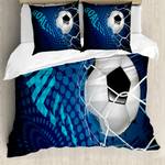 Beddengoed Voetbal microvezel polyester - zwart/blauw - 155x220cm + 2 kussens 80x80cm